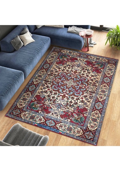 Cansu Koleksiyonu Mavi Bordo Desenli Dokuma Taban Modern Dekoratif Halı CANSU35