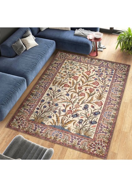 Cansu Koleksiyonu Çok Renkli Çiçek Desenli Dokuma Taban Modern Dekoratif Halı CANSU44