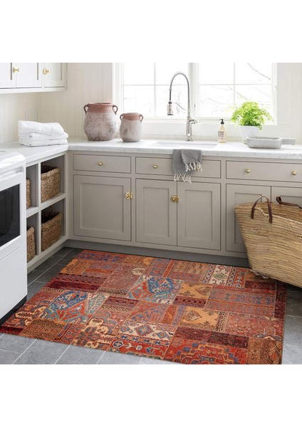 Cansu Koleksiyonu Patchwork Görünümlü Kahverengi Tonlarda Dokuma Taban Modern Dekoratif Halı CANSU05