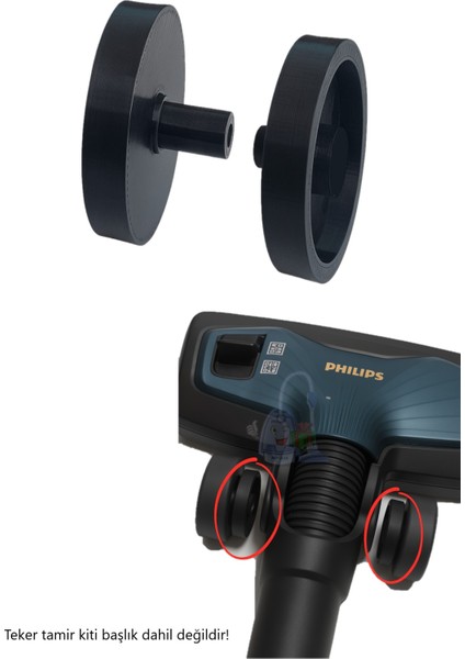 Philips Triactive Ultra Süpürge Başlık Tekerlek Tamir Kiti – Uyumlu Yedek Göbek Parçası