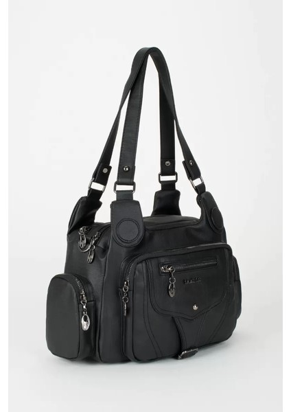 Kadın Çok Bölmeli Yıkama Deri El Omuz Çantası