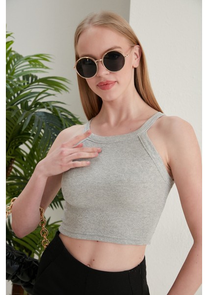 Gri Fitted/vücuda Oturan Iki Omuzu Açık Miami Fitilli Esnek Örme Bluz fiyatları