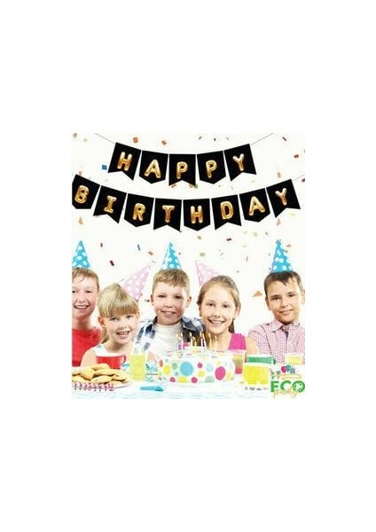 Eco Uzar Yazı ''happy Birthday'' – Siyah Zemin Gold Yazılı