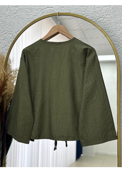 Mirona Ön Bağcıklı Çilek Kumaş Kısa KIMONO-MF210 Haki indirimleri
