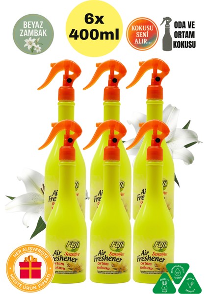6'lı Neon Air Oda Kalıcı Kokusu Sensitive Beyaz Zambak Oda Spreyi 400 ml Oda Kokusu
