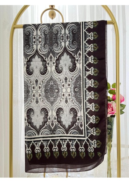 Retro Desen Pamuk Şal Siyah Beyaz