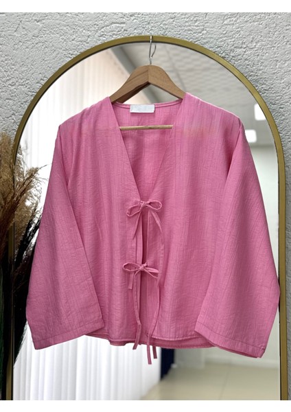 Mirona Ön Bağcıklı Çilek Kumaş Kısa KIMONO-MF210 Pembe fiyatları