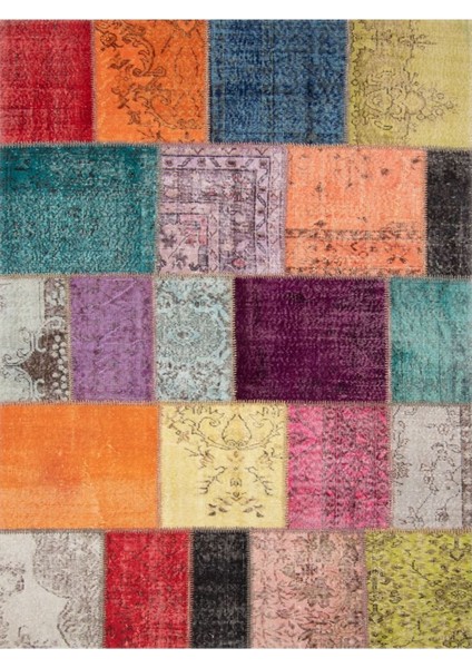 Cansu Koleksiyonu Patchwork Görünümlü Çok Renkli Dokuma Taban Modern Dekoratif Halı CANSU10