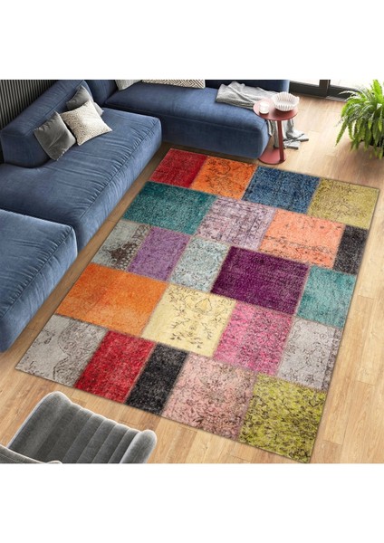 Cansu Koleksiyonu Patchwork Görünümlü Çok Renkli Dokuma Taban Modern Dekoratif Halı CANSU10