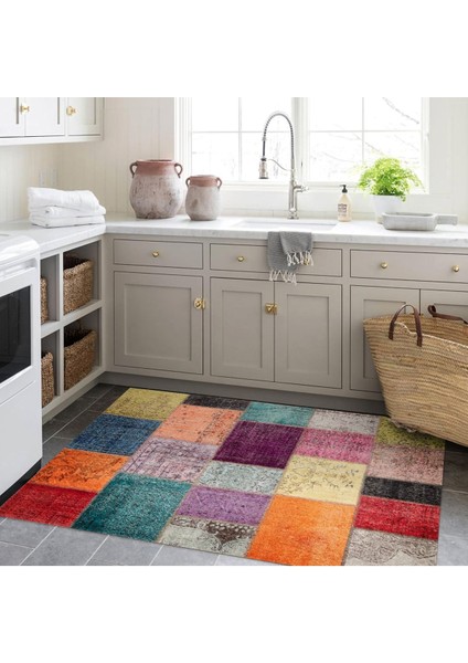 Cansu Koleksiyonu Patchwork Görünümlü Çok Renkli Dokuma Taban Modern Dekoratif Halı CANSU10