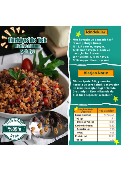 Karışık Sebzeli Harf Rakam Şehriye (%35 Sebzeli-250 g) fiyatları