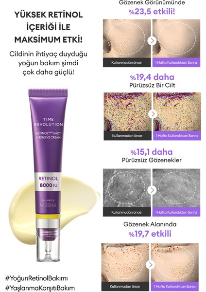Kırışıklık Karşıtı, Yüksek Retinol İçerikli Krem Time Revolution Retinol 8000 Shot Intensive Cream