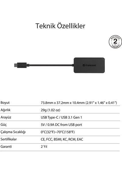 4-Port Hub, USB 3.1 Gen 1, Type C Çoğaltıcı