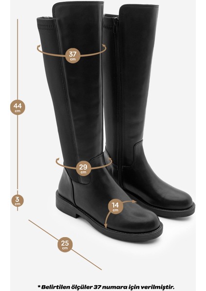Kadın Günlük Çizme Lastikli Streç Dizaltı Enpar Siyah
