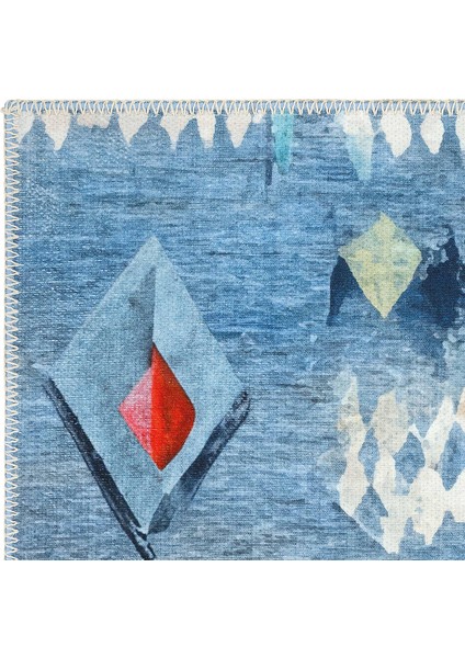 Lumina Mavi Soyut Desenli Sanatsal Modern Tasarım Yıkanabilir Dekoratif Yazlık Ince Halı fırsatları