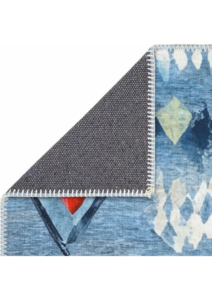 Lumina Mavi Soyut Desenli Sanatsal Modern Tasarım Yıkanabilir Dekoratif Yazlık Ince Halı indirimleri