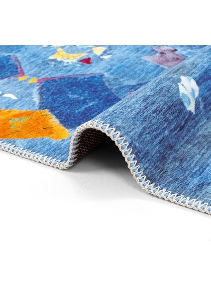 Lumina Mavi Soyut Desenli Sanatsal Modern Tasarım Yıkanabilir Dekoratif Yazlık Ince Halı