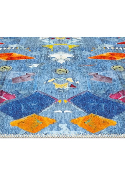 Lumina Mavi Soyut Desenli Sanatsal Modern Tasarım Yıkanabilir Dekoratif Yazlık Ince Halı