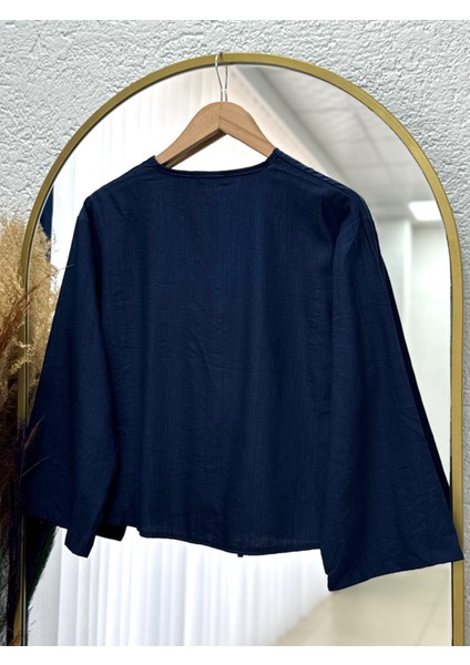 Mirona Ön Bağcıklı Çilek Kumaş Kısa KIMONO-MF210 Lacivert indirimleri