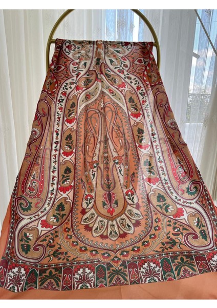 Retro Desen Pamuk Şal Turuncu