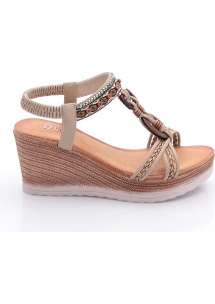 1040 Kadin Yüksek Taban Örgü Detayli Sandalet