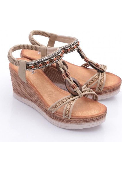 1040 Kadin Yüksek Taban Örgü Detayli Sandalet fiyatları