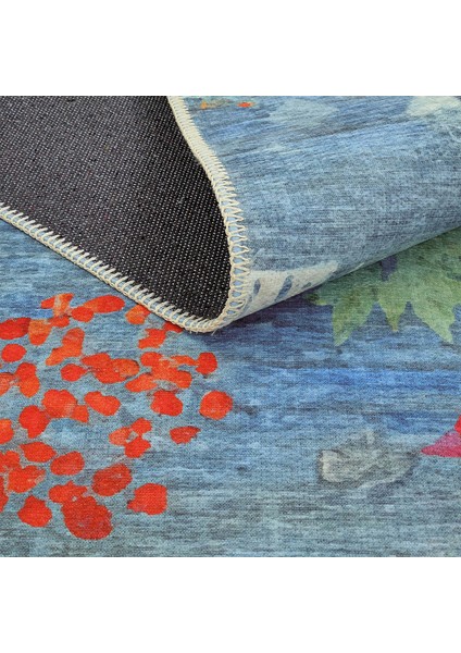 Lumina Mavi Soyut Desenli Sanatsal Modern Tasarım Yıkanabilir Dekoratif Yazlık Ince Halı