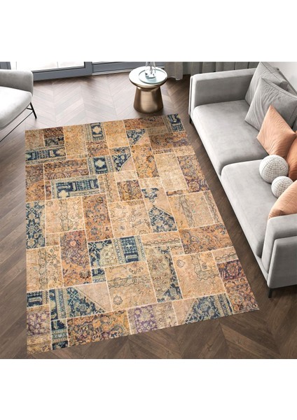 Cansu Koleksiyonu Patchwork Görünümlü Etnik Desen Detaylı Dokuma Taban Modern Dekoratif Halı CANSU03