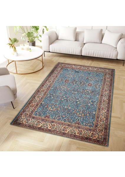 Cansu Koleksiyonu Bej Mavi Desenli Dokuma Taban Modern Dekoratif Halı CANSU36