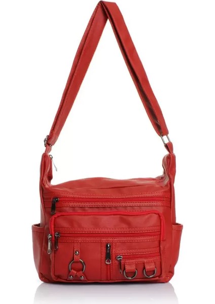 Kadın Çok Bölmeli Yıkama Deri Omuz Çaptaz Çanta