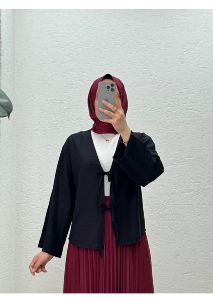Mirona Ön Bağcıklı Çilek Kumaş Kısa KIMONO-MF210 Siyah