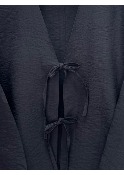 Mirona Ön Bağcıklı Çilek Kumaş Kısa KIMONO-MF210 Siyah modelleri