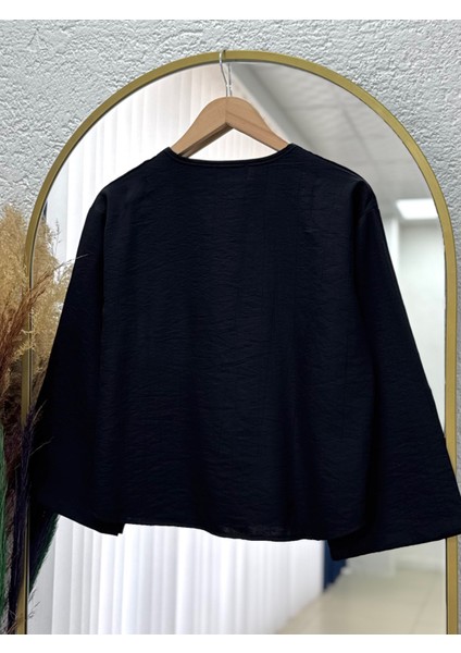 Mirona Ön Bağcıklı Çilek Kumaş Kısa KIMONO-MF210 Siyah indirimleri
