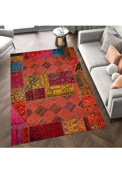 Cansu Koleksiyonu Patchwork Görünümlü Çok Renkli Dokuma Taban Modern Dekoratif Halı CANSU08