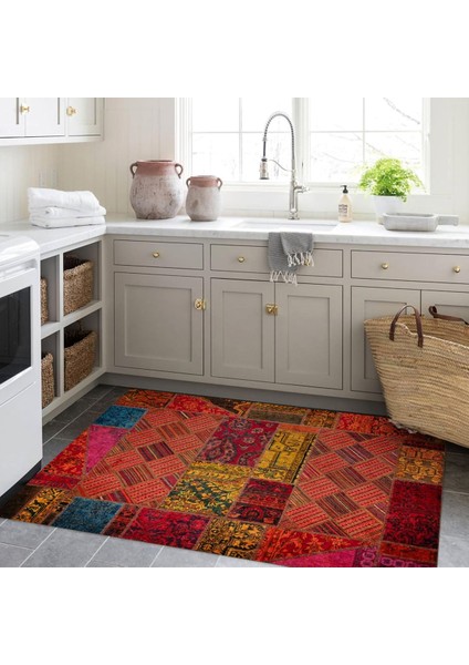 Cansu Koleksiyonu Patchwork Görünümlü Çok Renkli Dokuma Taban Modern Dekoratif Halı CANSU08 fırsatları
