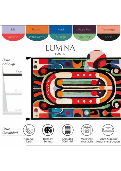 Lumina Renkli Soyut Desenli Dekoratif Tasarım Halı Yıkanabilir Oturma Odası Salon Halısı fiyatları