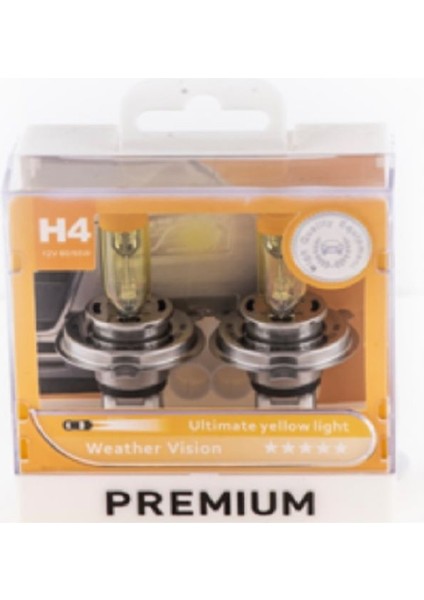 Premıum Far Ampulu Takımı 12V H4 60/55W Sarı Işık Yellow (Limon Sarısı H4)