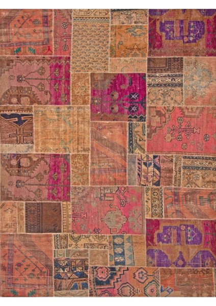 Cansu Koleksiyonu Patchwork Görünümlü Pembe Turuncu Tonlarda Dokuma Taban Dekoratif Halı CANSU06 modelleri