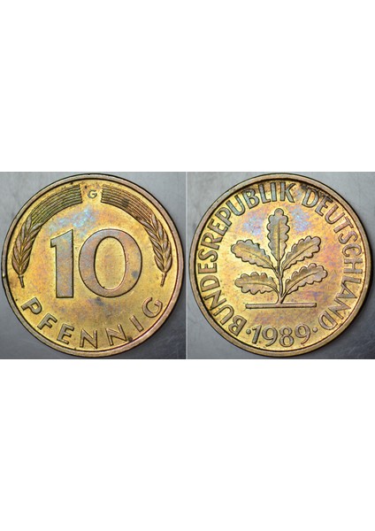 Almanya 10 Pfennig 1989 G= Karlsruhe. Çilaltı Kondisyon.