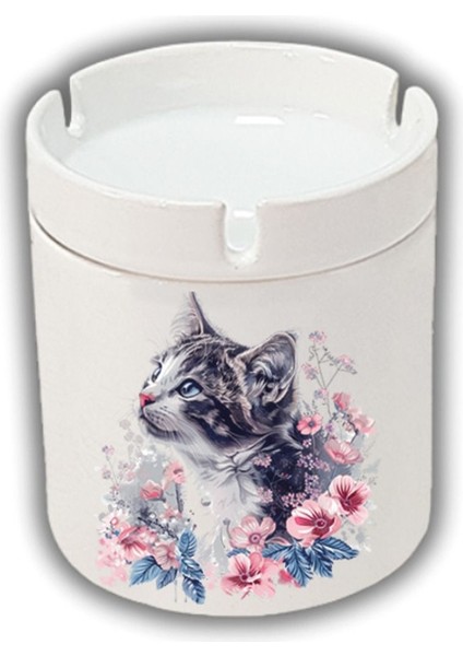 Çiçekli Kedi Baskılı Küllük Kül Tablası