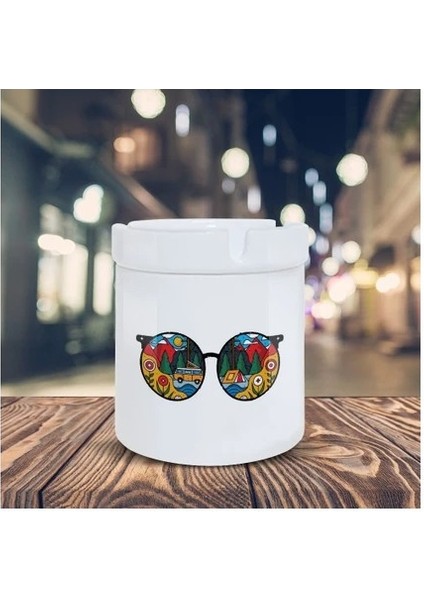 Hipster Küllük Desenli Gözlük Baskılı Kül Tablası