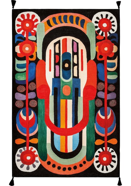 Lumina Siyah Soyut Desenli Dekoratif Halı Saçaklı Yıkanabilir Tasarım Salon Balkon Halısı