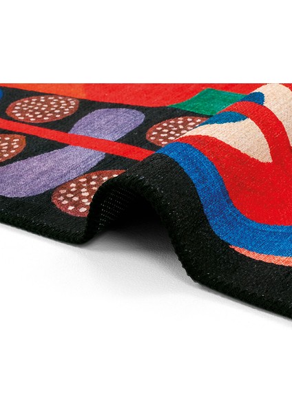 Lumina Siyah Soyut Desenli Dekoratif Halı Saçaklı Yıkanabilir Tasarım Salon Balkon Halısı