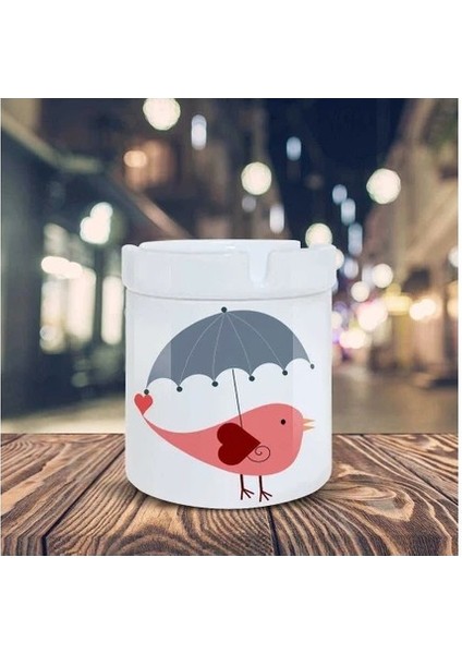 Şemsiyeli Minik Kuş Baskılı Küllük Kül Tablası