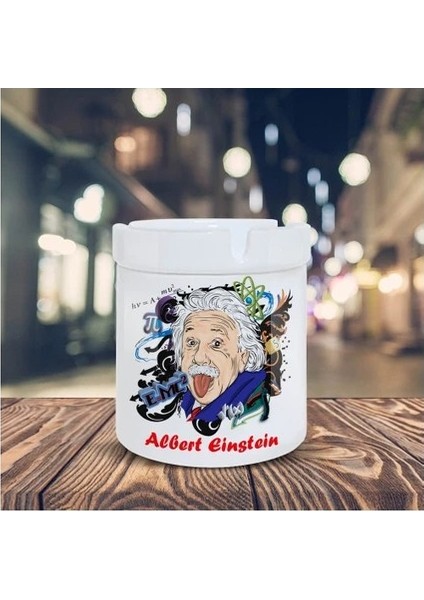 Albert Einstein Renkli Baskılı Seramik Küllük Kül Tablası