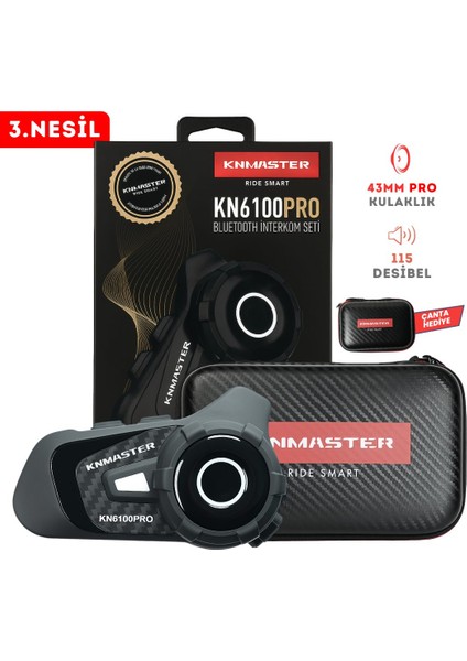 KN6100 Motosiklet Kask Interkom Bluetooth Intercom Kulaklık Seti Karbon Siyah
