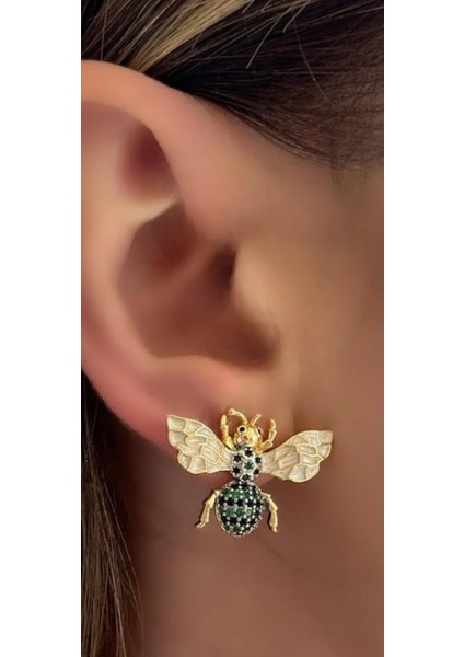 Vıp Çelik Zirkon Taşlı Arı Küpe