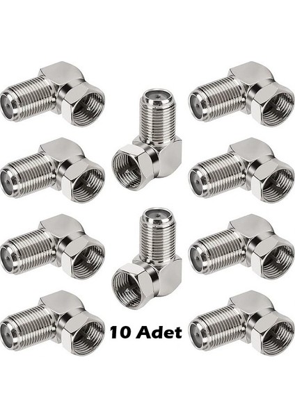 10 Adet L Tipi Konnektör Fiş Rg6 Çevirmeli 90 Derece Tv Uydu Cvtv Sistemleri