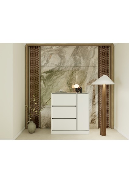 Korikos Düşer Kapaklı Ayakkabı Dolabı Beyaz