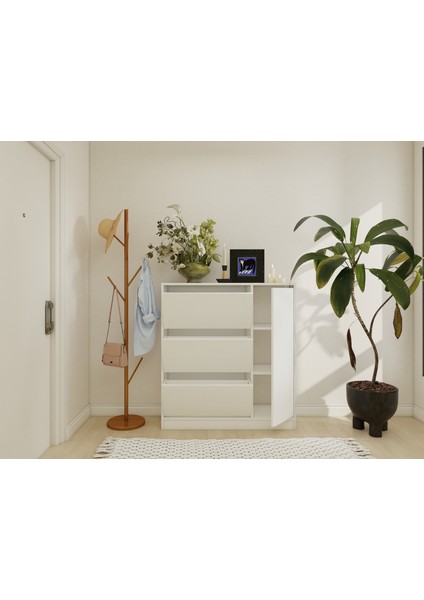 Korikos Düşer Kapaklı Ayakkabı Dolabı Beyaz modelleri